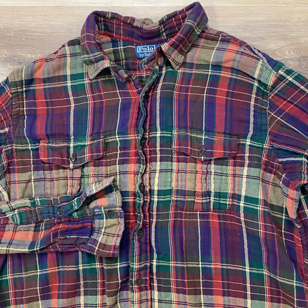 Polo Ralph Lauren Plaid Shirt XXL Gauze Cotton Relaxed Multi Color Vintage